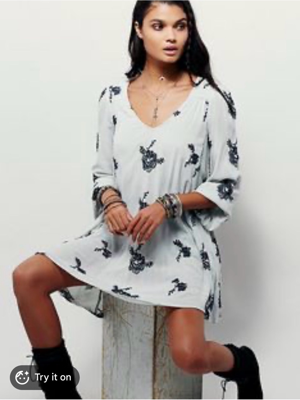 Free People Embroidered Austin Mini Dress Boho